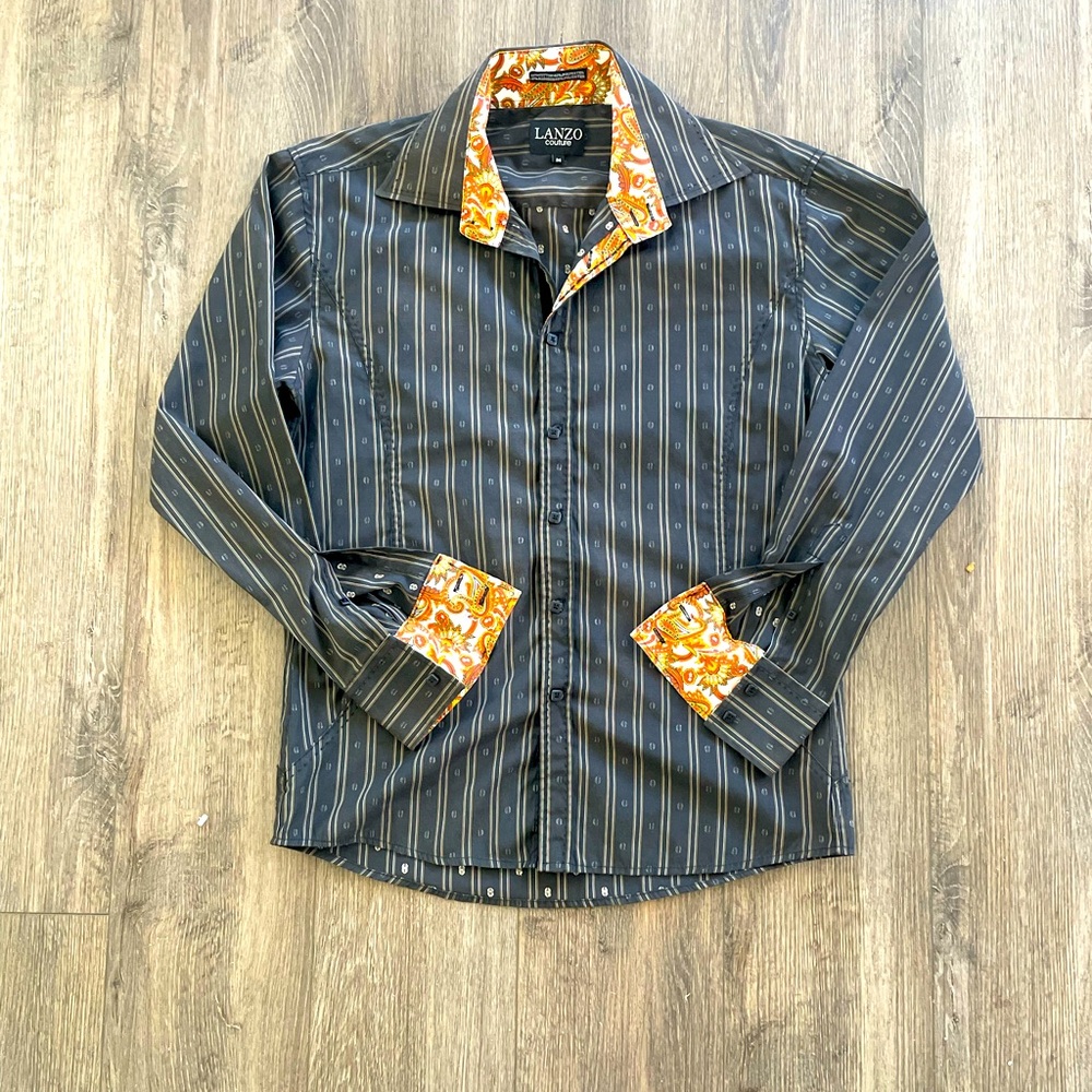Mens Western Lanza Couture Brown Paisley Contrast Size M Stitching